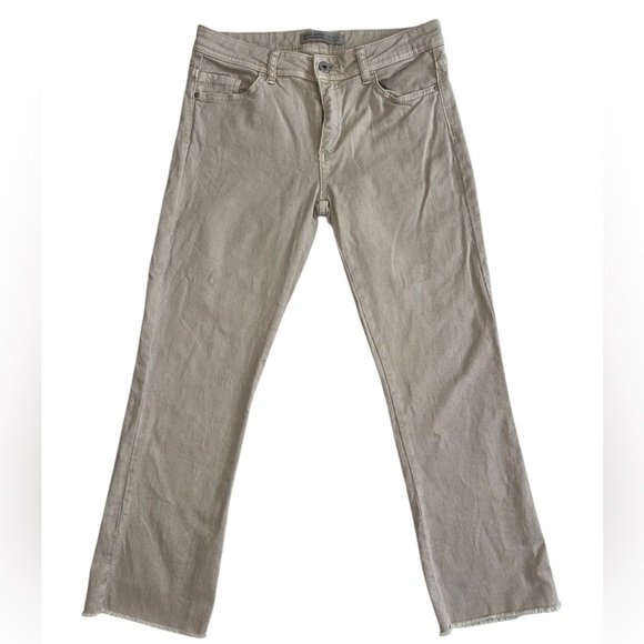 Zara Basic Denim z1975 Jeans Size 6 Beige Nude Creamy Color - Raw Edge Hem - Picture 1 of 8